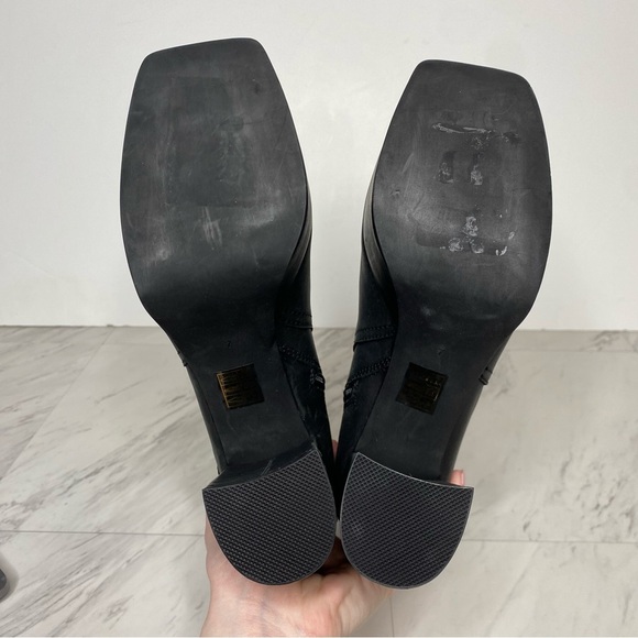 Jeffrey Campbell Amuse Black Leather Square Toe Heeled Platform Boot 7 - Picture 14 of 15